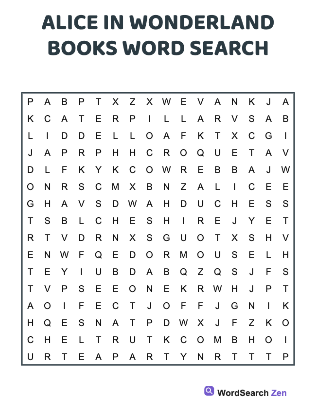 Alice In Wonderland Books Word Search