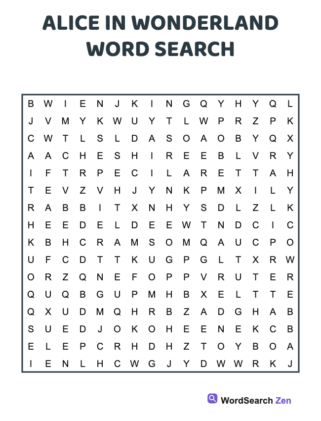 Alice In Wonderland Word Search