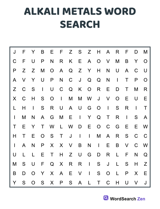 Alkali Metals Word Search