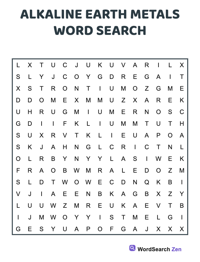 Alkaline Earth Metals Word Search