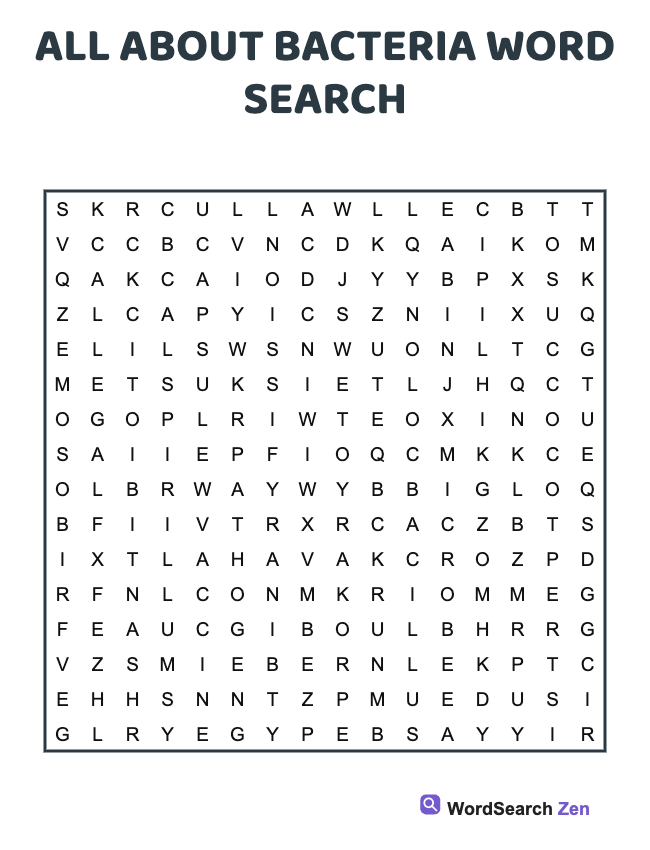 All About Bacteria Word Search