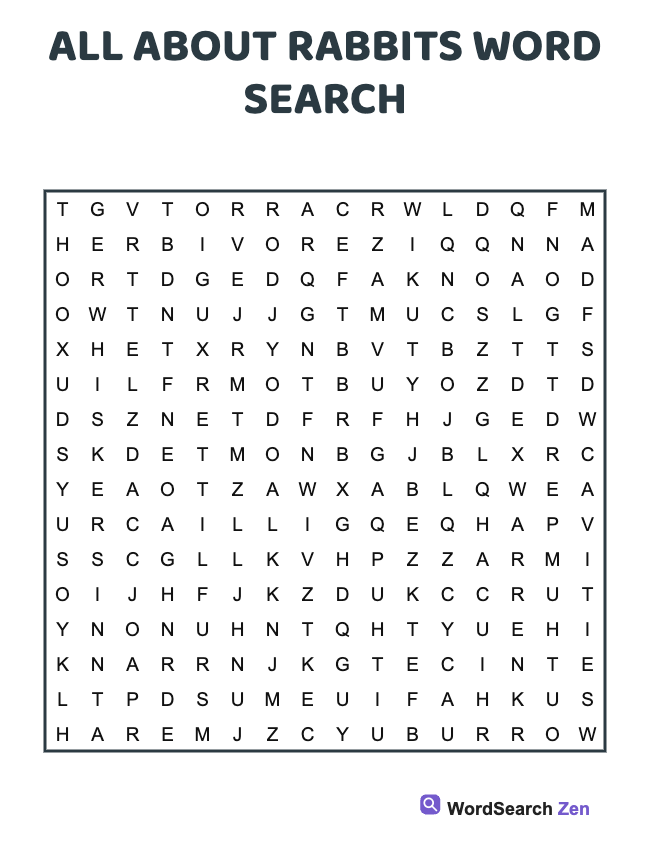 All About Rabbits Word Search