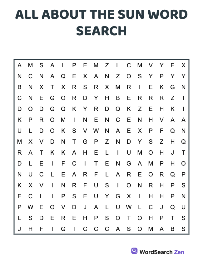 All About The Sun Word Search