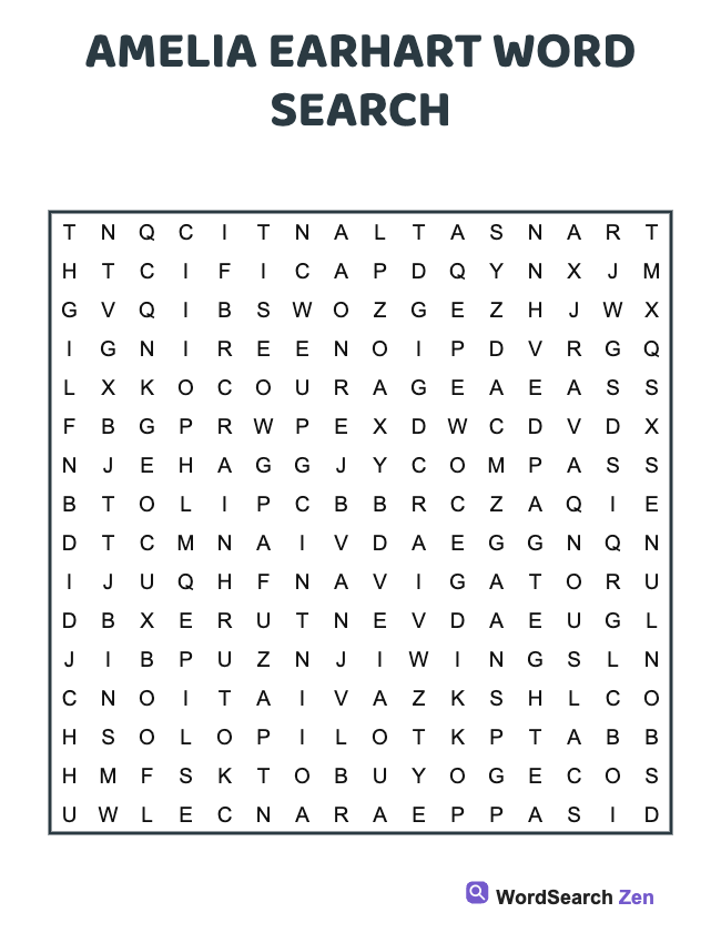 Amelia Earhart Word Search