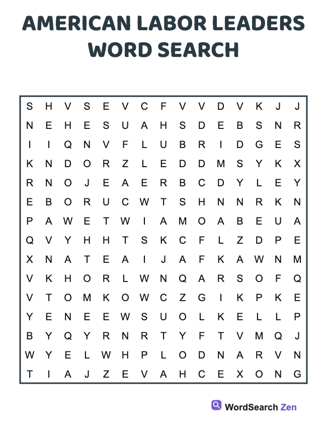 American Labor Leaders Word Search
