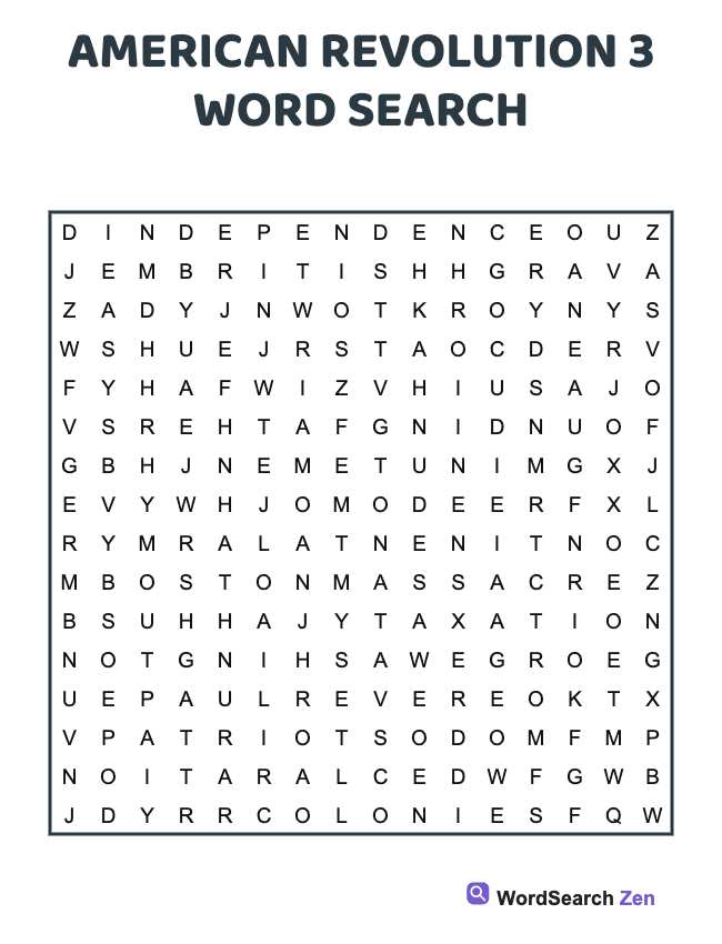 American Revolution 3 Word Search