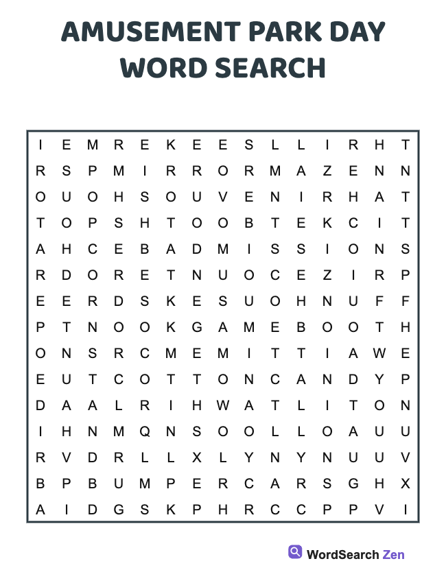Amusement Park Day Word Search
