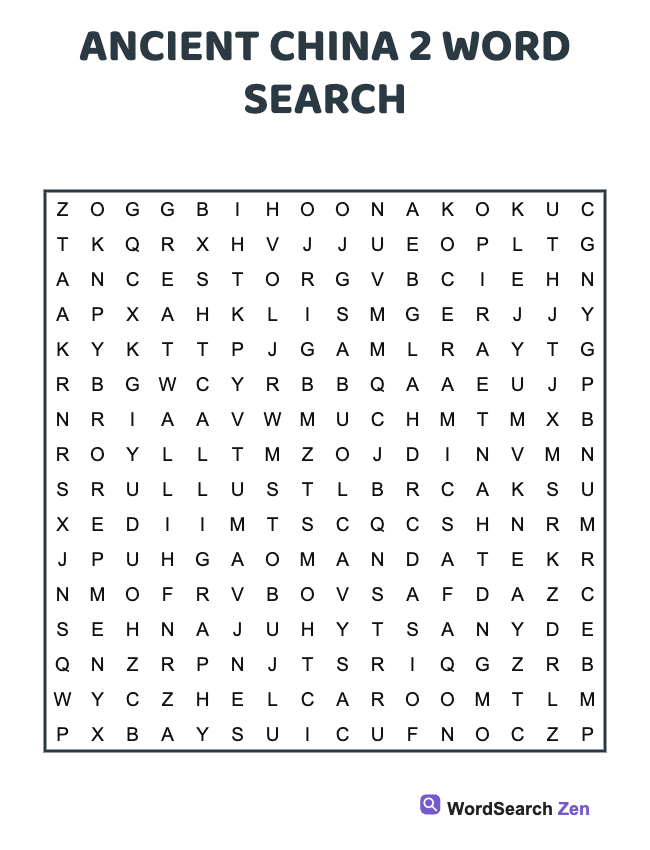 Ancient China 2 Word Search