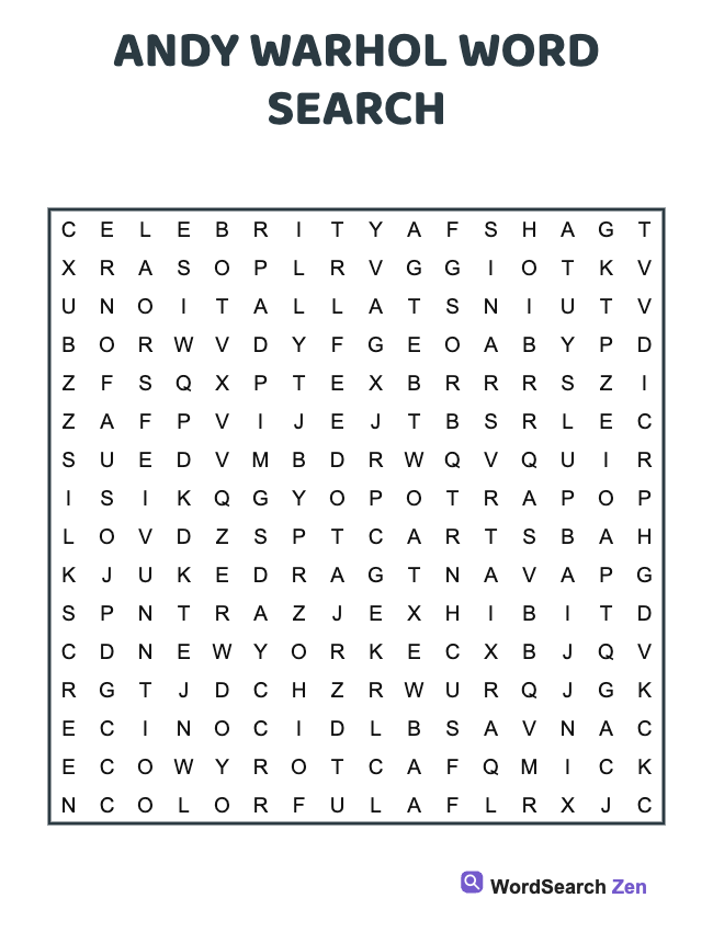 Andy Warhol Word Search