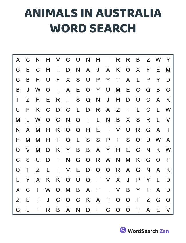 Animals In Australia Word Search