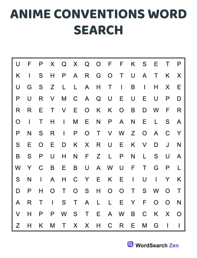 Anime Conventions Word Search
