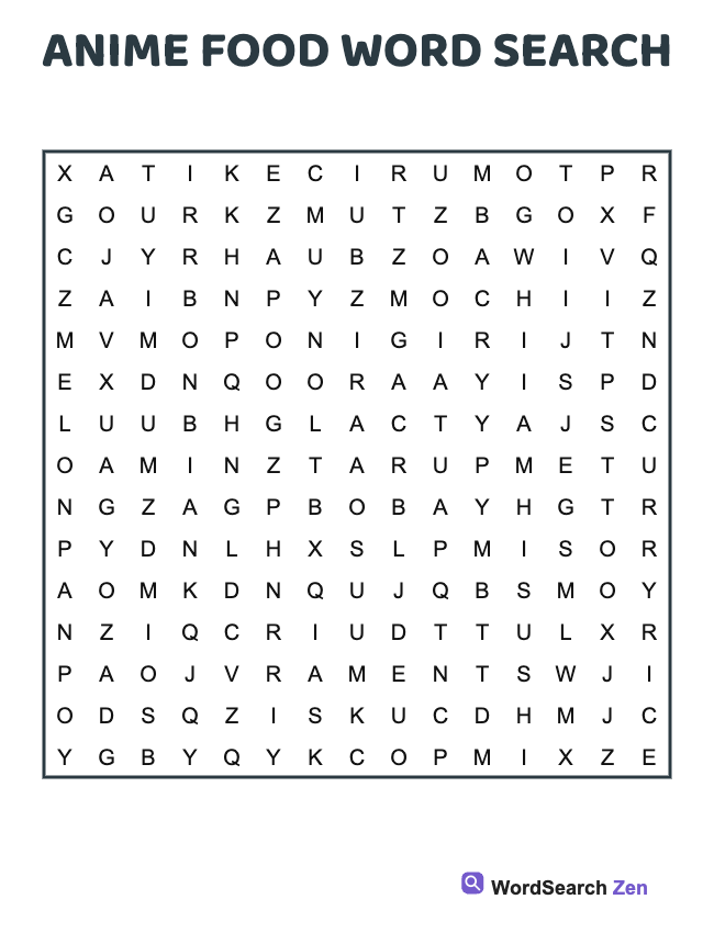 Anime Food Word Search