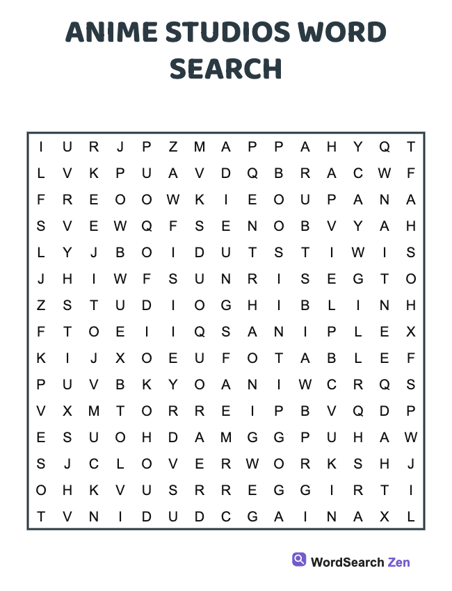 Anime Studios Word Search