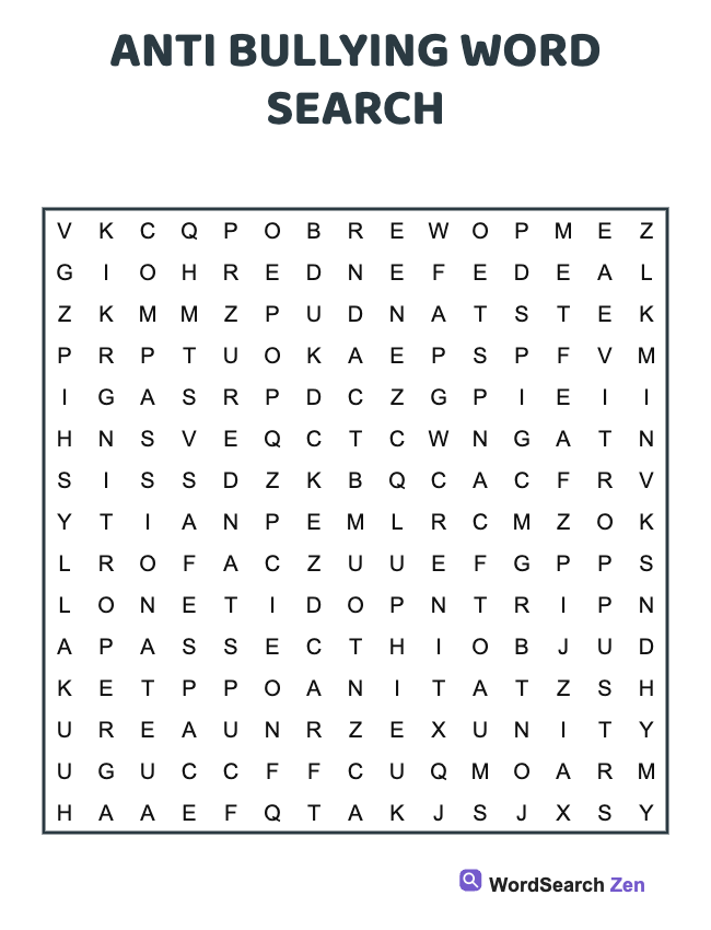 Anti Bullying Word Search
