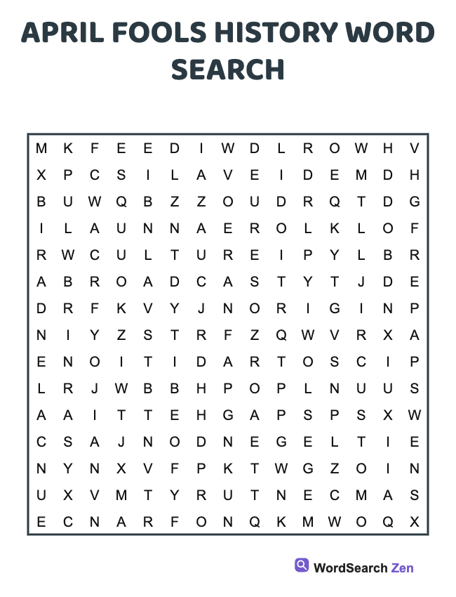 April Fools History Word Search