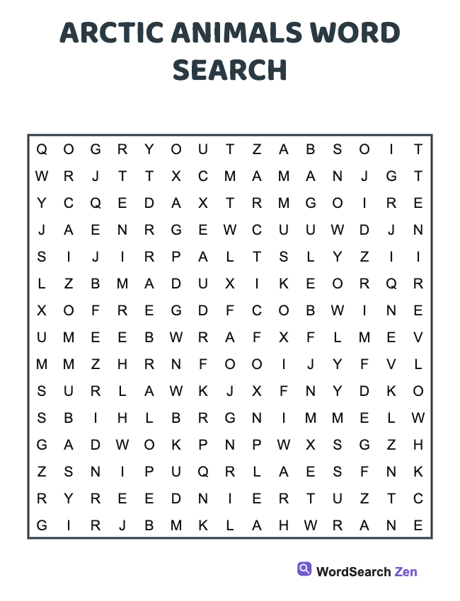 Arctic Animals Word Search
