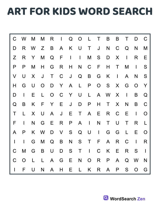 Art For Kids Word Search