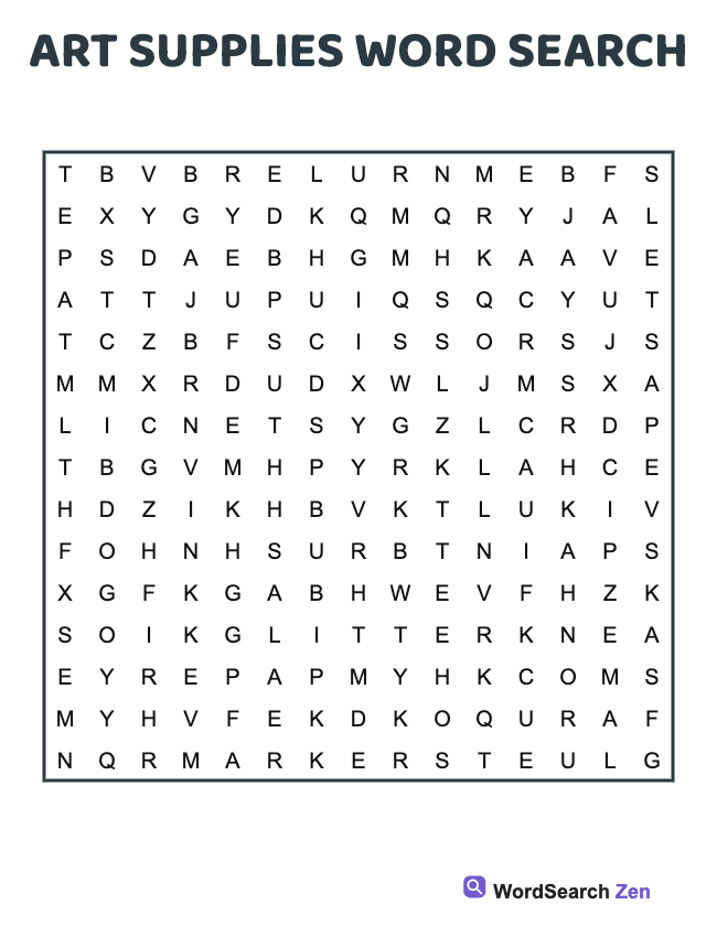 Art Supplies Word Search