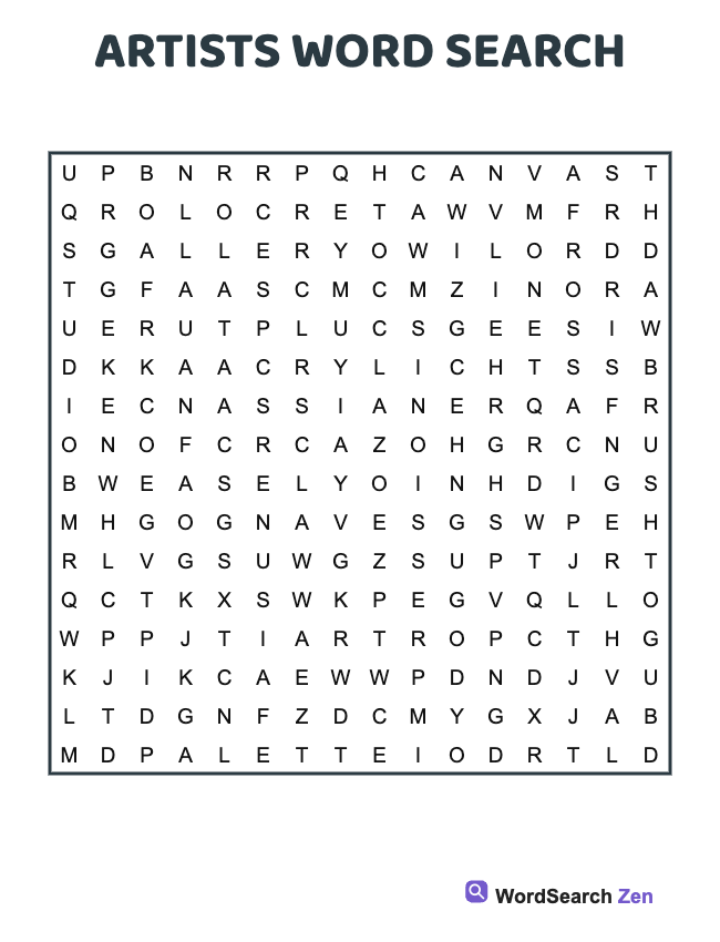 Artists Word Search