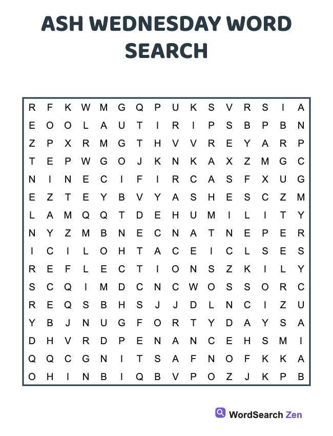 Ash Wednesday Word Search