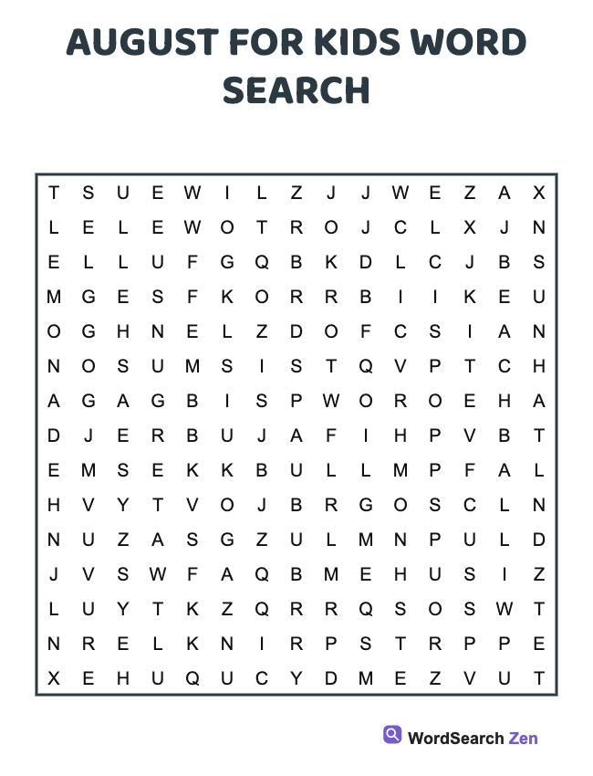 August For Kids Word Search