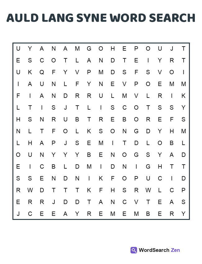 Auld Lang Syne Word Search printable puzzle sheet