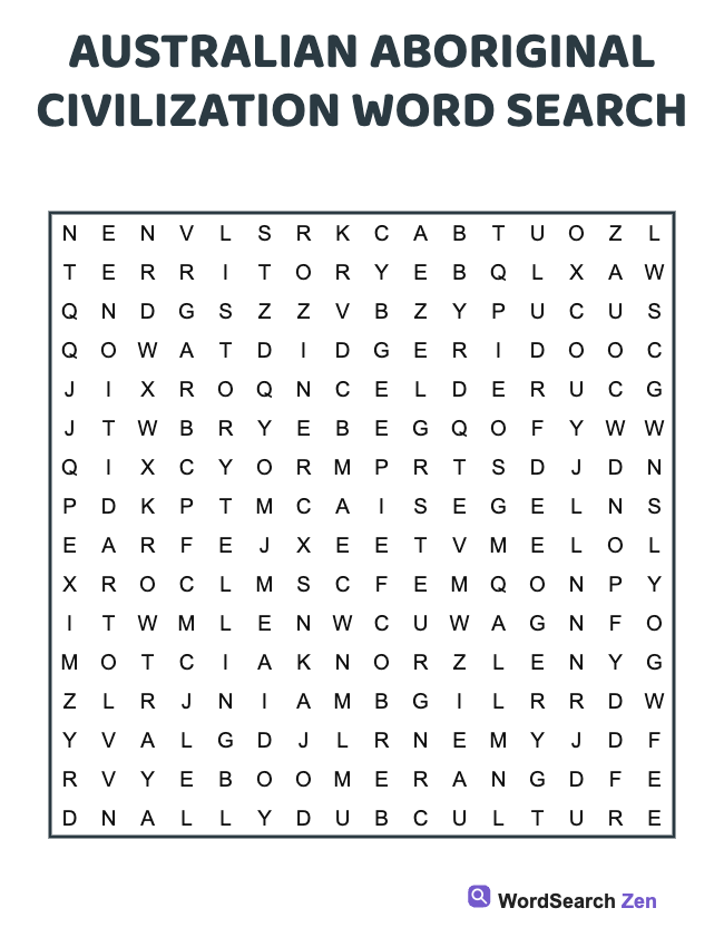 Australian Aboriginal Civilization Word Search