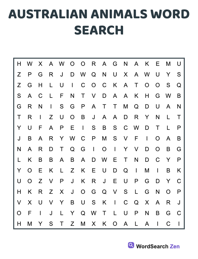 Australian Animals Word Search