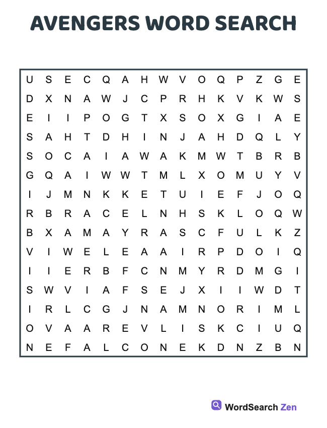 Avengers Word Search