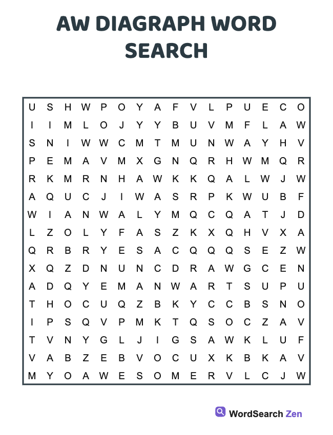 Aw Diagraph Word Search