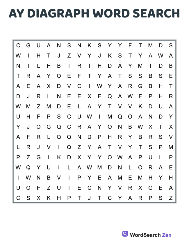 Ay Diagraph Word Search