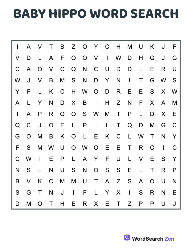 Baby Hippo Word Search