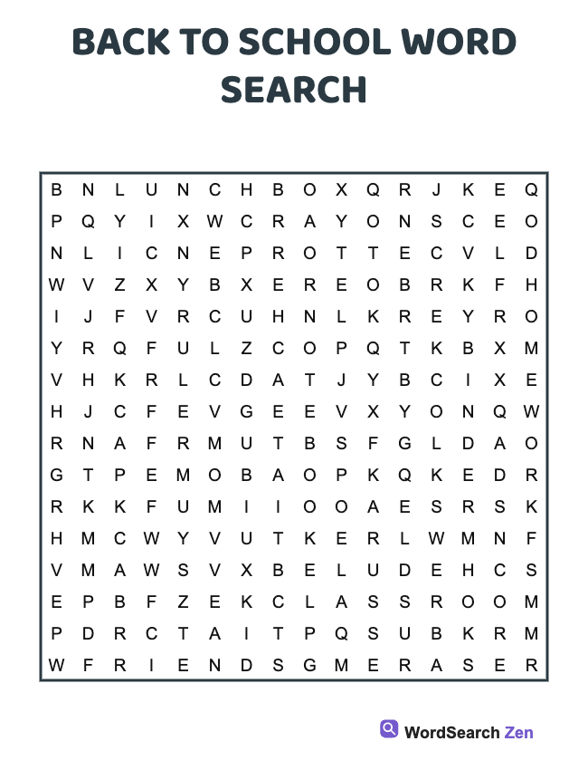 Back To School Word Search