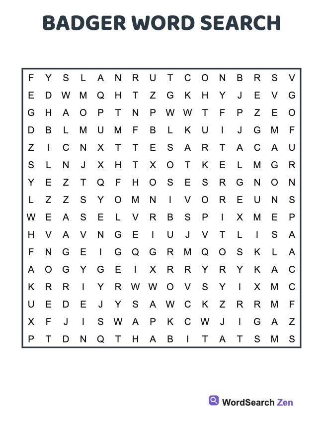 Badger Word Search