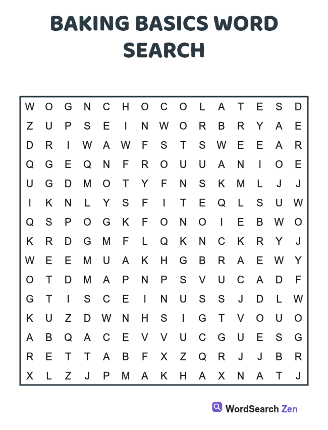 Baking Basics Word Search printable puzzle sheet