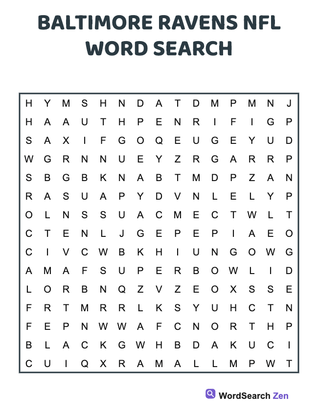 Baltimore Ravens NFL Word Search