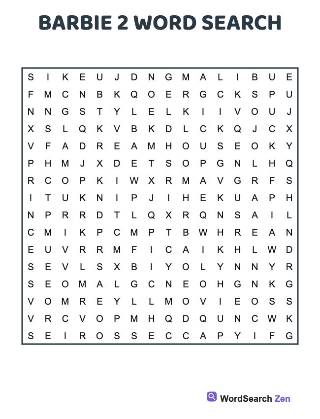 Barbie 2 Word Search