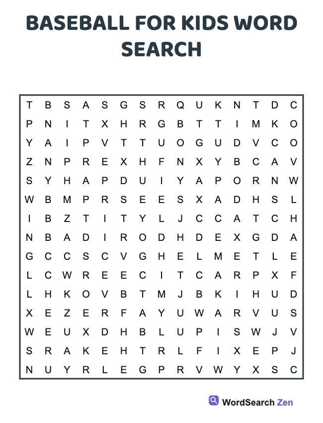 Baseball For Kids Word Search