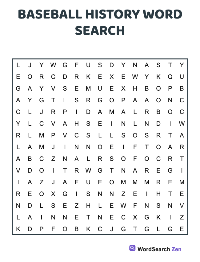 Baseball History Word Search