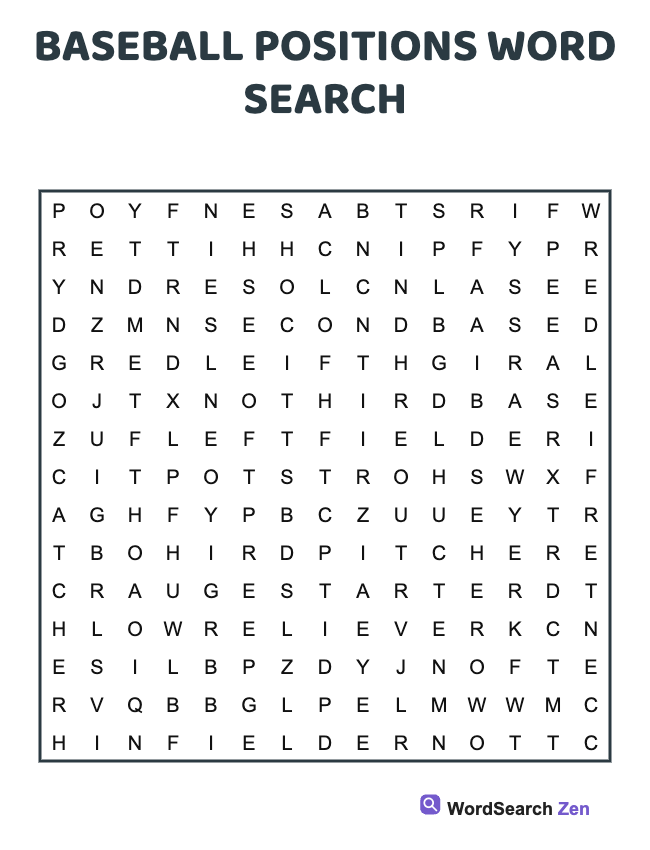 Baseball Positions Word Search
