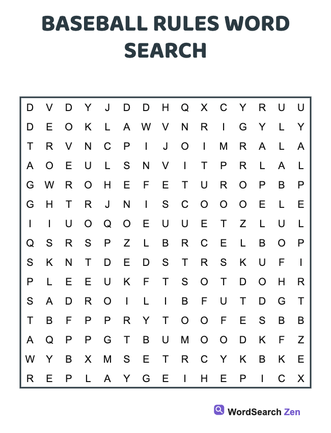 Baseball Rules Word Search