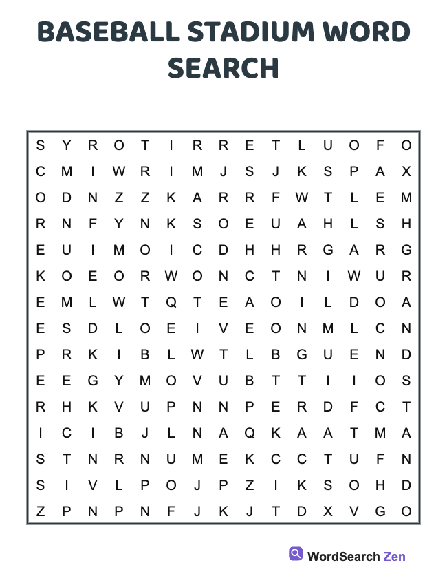 Baseball Stadium Word Search