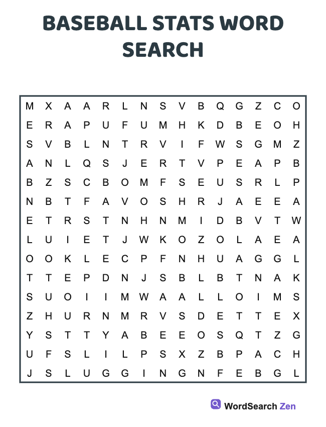 Baseball Stats Word Search