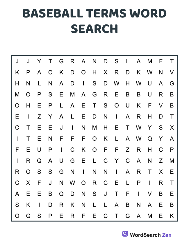 Baseball Terms Word Search
