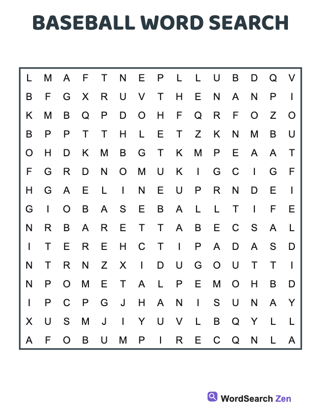 Baseball Word Search
