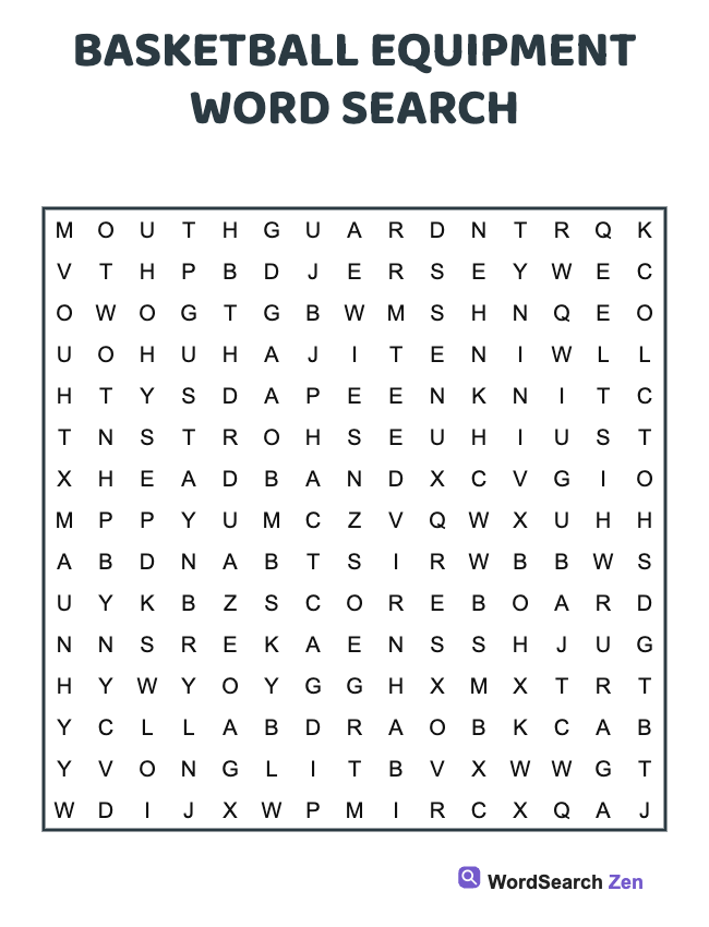 Basketball Equipment Word Search