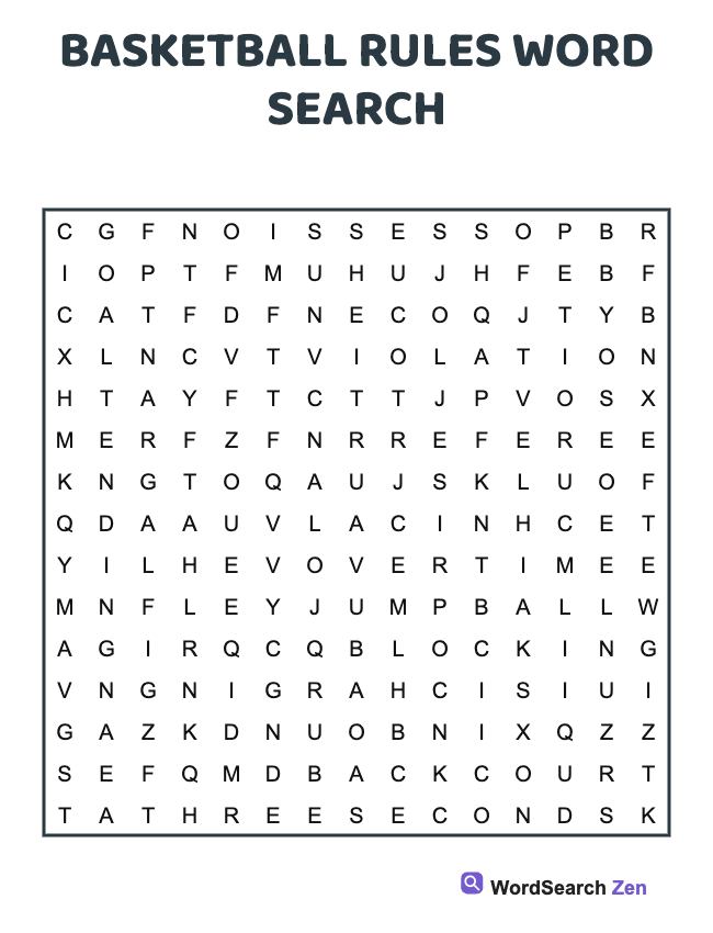 Basketball Rules Word Search