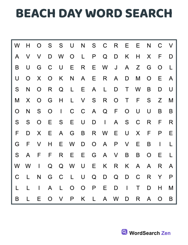 Beach Day Word Search