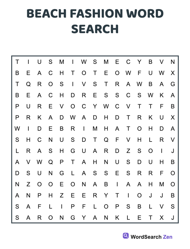Beach Fashion Word Search
