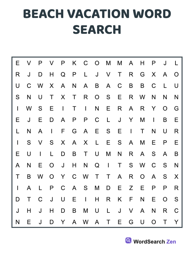 Beach Vacation Word Search